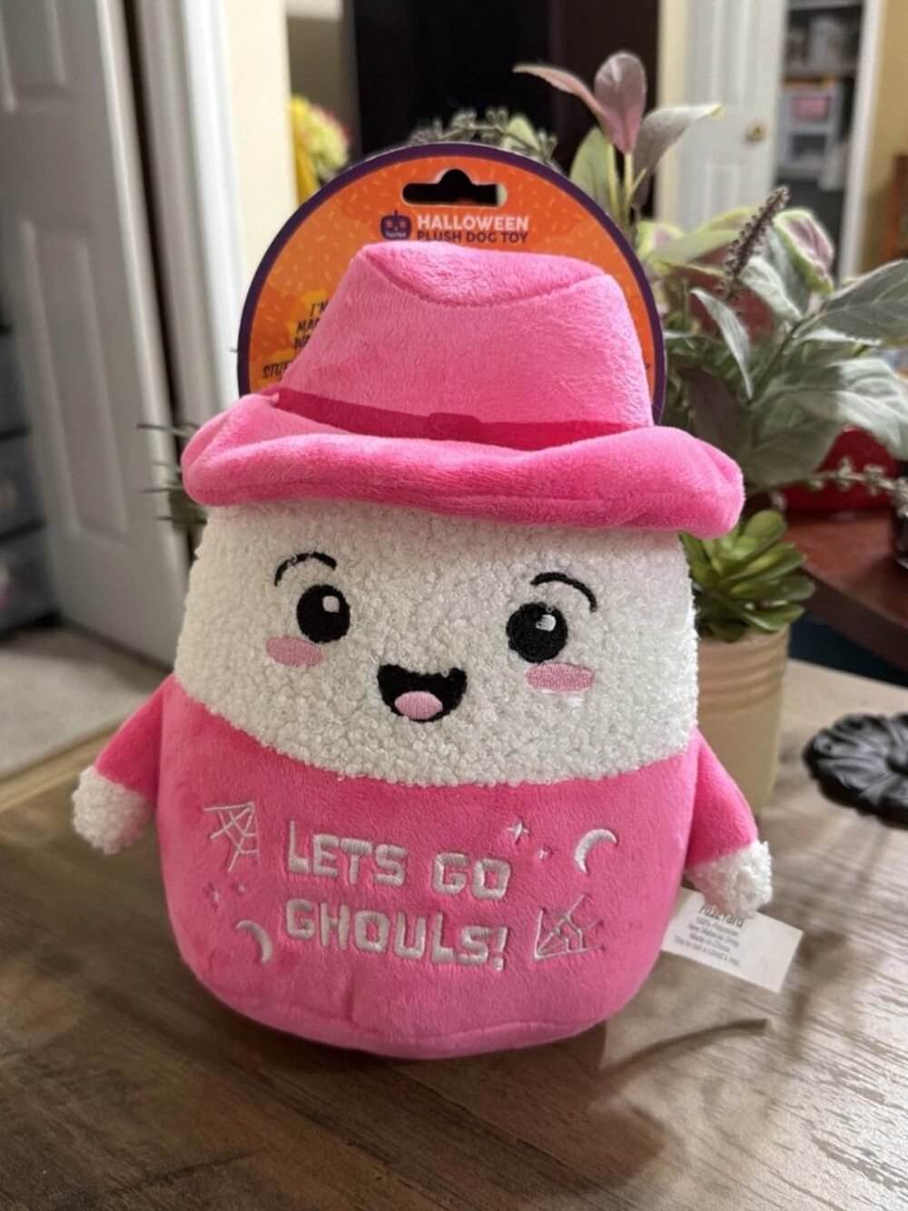 FuzzYard "LETS GO GHOULS" - Shania Twain-Inspired Halloween Plush Dog Toy - Pink